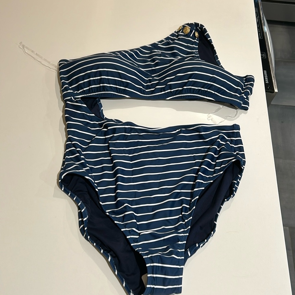 J Crew Navy Stripe Cutout One Piece